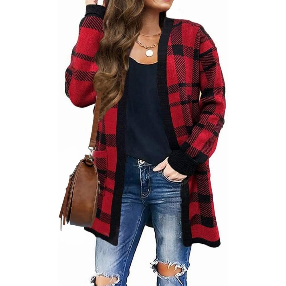 Women's Fall Winter Long Sleeves Open Front Leopard Sweater Cardigan Coat